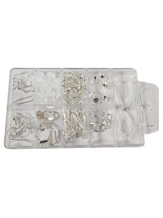   Szerelék ékszerkészítéshez, gyöngyfűzéshez 6x9,5cm-es dobozban