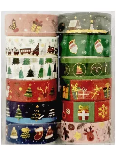   Karácsonyi washi tape 12 db/csomag, AL4210, zöld-piros-fehér-kék