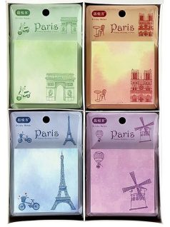   Öntapadós jegyzettömb, 70x70mm, Párizs, többféle mintával