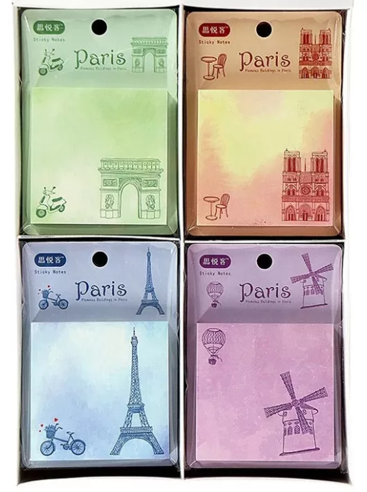Öntapadós jegyzettömb, 70x70mm, Párizs, többféle mintával