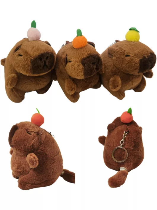 Kapibara plüss kulcstartó, táskadísz, kb. 12 cm, pörgő farokkal, 3 féle