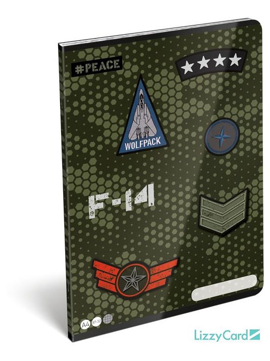 Military tűzött füzet A/4, 32 lap kockás, #Peace Pixel