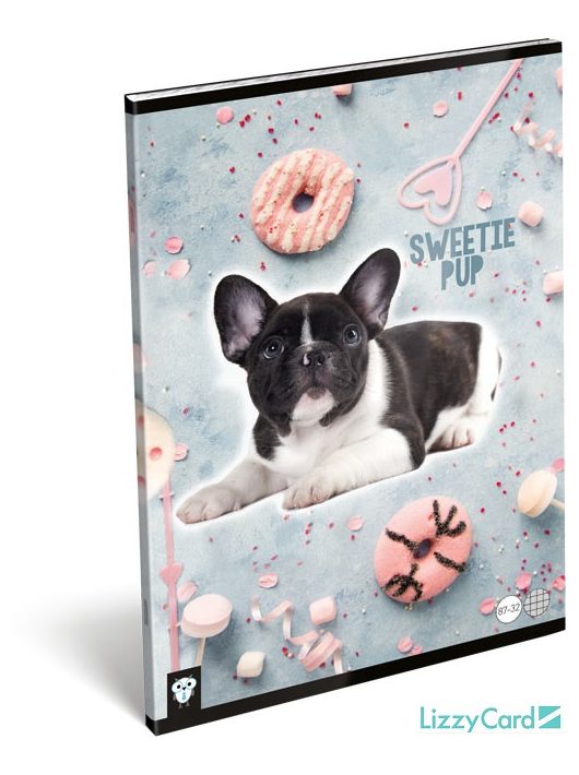 Lizzy Card kis bagoly tűzött füzet A/4, 32 lap kockás, Sweetie Pup, francia bulldog