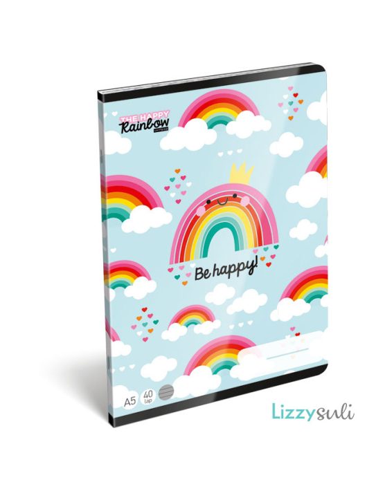Szivárványos tűzött füzet A/5, 40 lap vonalas, Lollipop Happy Rainbow