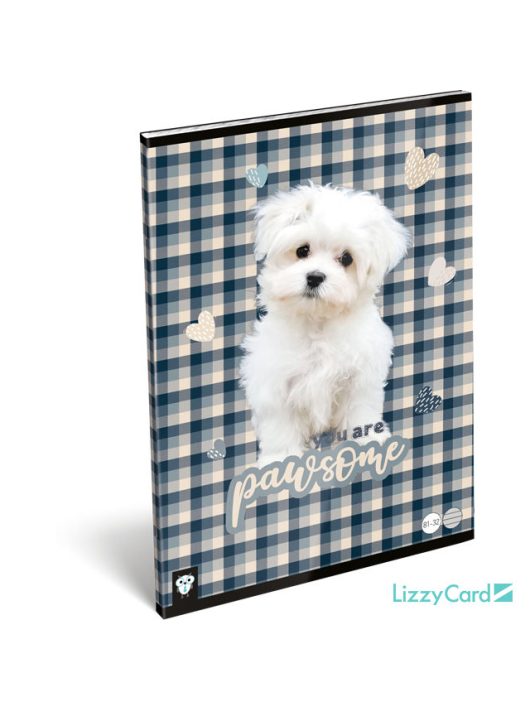Lizzy Card kutyás tűzött füzet A/4, 32 lap vonalas, Pawsome, fehér kutya