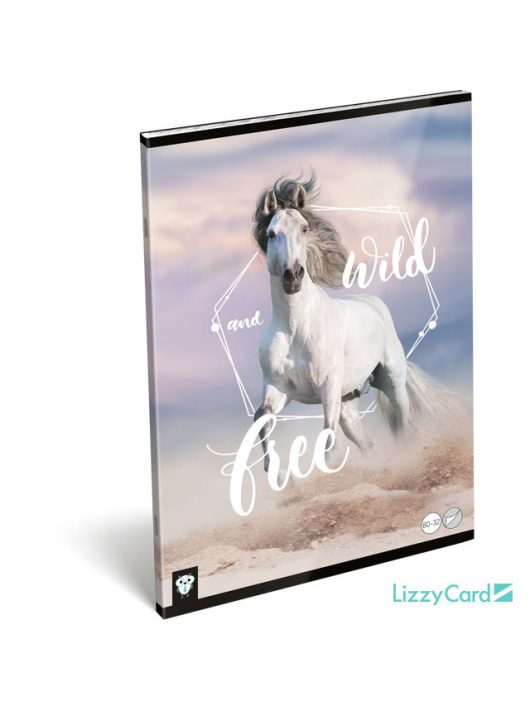 Lizzy Card lovas tűzött füzet A/4, 32 lap sima, Wild and Free, fehér ló