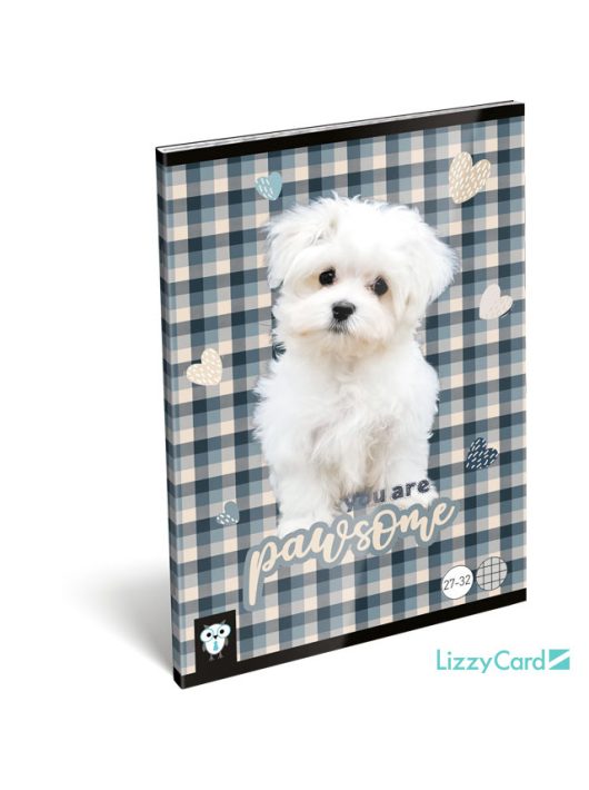 Lizzy Card kutyás tűzött füzet A/5, 32 lap kockás, Pawsome, fehér kutya