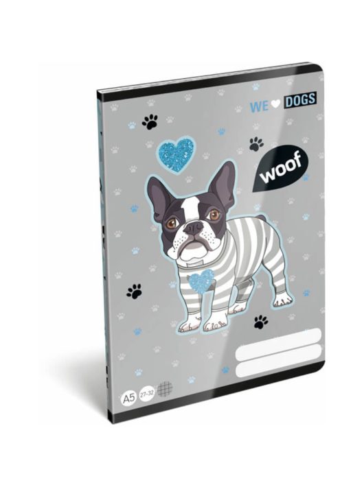 We Love Dogs Woof tűzött füzet A/5, 40 lap kockás, kutyás