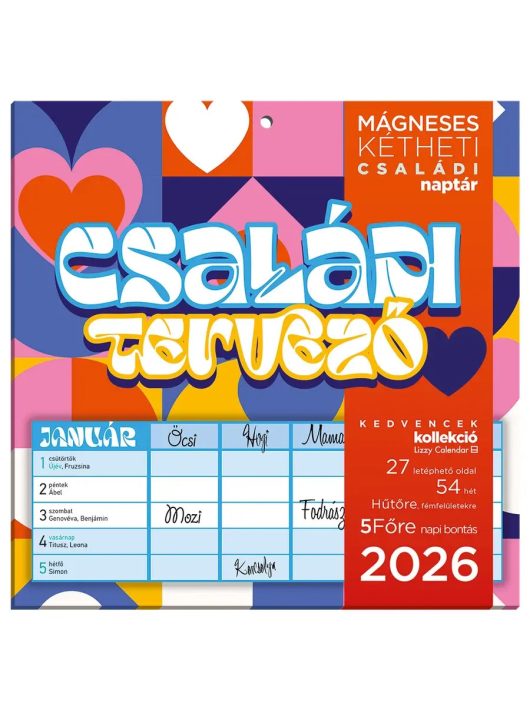 Lizzy Card mágneses, kétheti tervezőnaptár, 22x22cm, 2026, Családi tervező