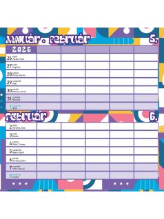   Lizzy Card mágneses, kétheti tervezőnaptár, 22x22cm, 2026, Családi tervező