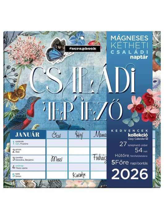 Lizzy Card mágneses, kétheti tervezőnaptár, 22x22cm, 2026, Anyu tervezője Scrapbook Style