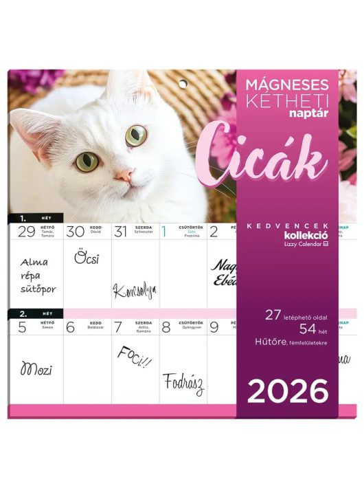 Lizzy Card mágneses, kétheti tervezőnaptár, 22x22cm, 2026, Cicák