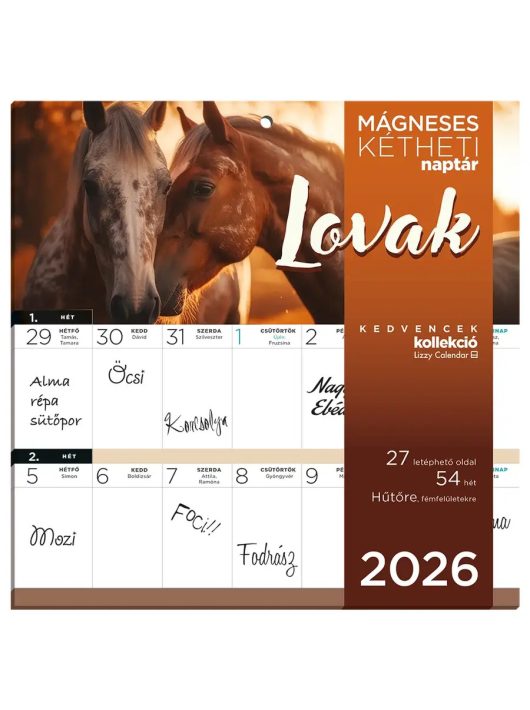 Lizzy Card mágneses, kétheti tervezőnaptár, 22x22cm, 2026, Lovak