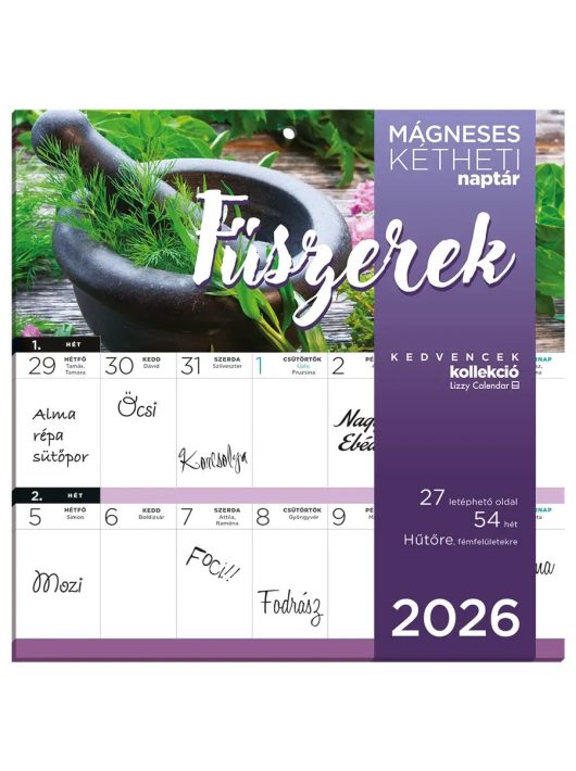 Lizzy Card mágneses, kétheti tervezőnaptár, 22x22cm, 2026, Fűszernövények 