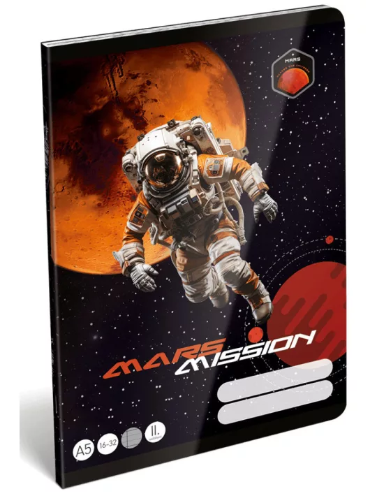 Űrhajós tűzött füzet A/5, 32 lap vonalas 2.osztály (16-32), Lizzysuli, Mars Mission