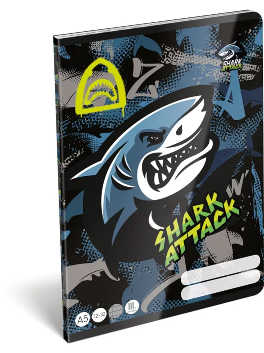 Cápás tűzött füzet A/5, 32 lap vonalas 3.osztály (12-32), Lizzysuli, Shark attack