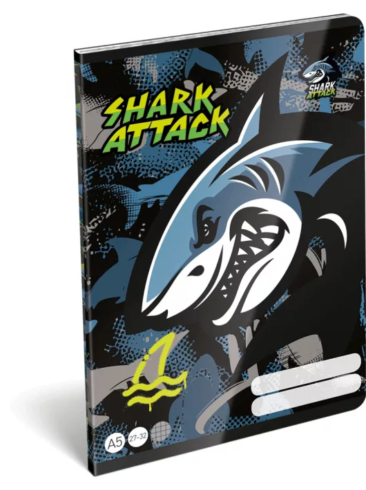 Cápás tűzött füzet A/5, 32 lap kockás (27-32), Lizzysuli, Shark attack