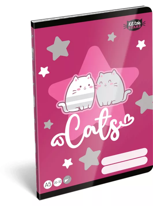 Cicás tűzött füzet A/5, 32 lap sima (20-32), Lizzysuli, Kittok Stars Purrfect