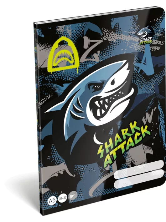 Cápás tűzött füzet A/5, 32 lap sima (20-32), Lizzysuli, Shark attack