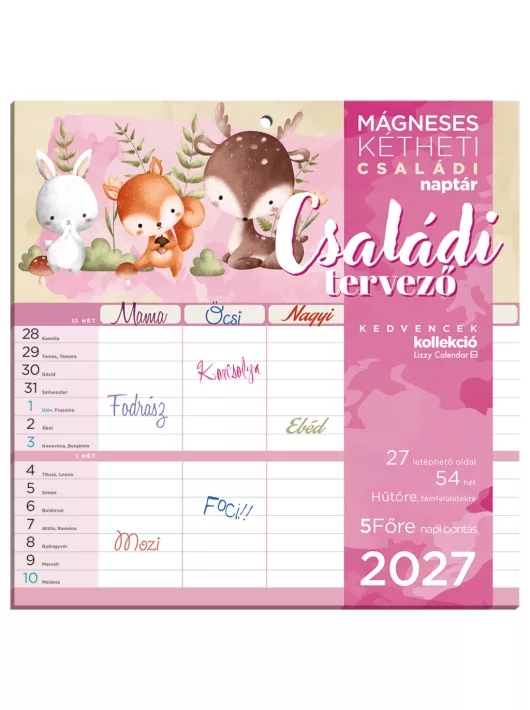 Lizzy Calendar mágneses, kétheti tervezőnaptár, 22x22cm, 2027, Családi tervező 