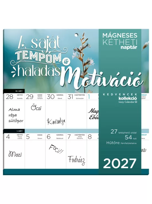 Lizzy Calendar mágneses, kétheti tervezőnaptár, 22x22cm, 2027, Motiváció 