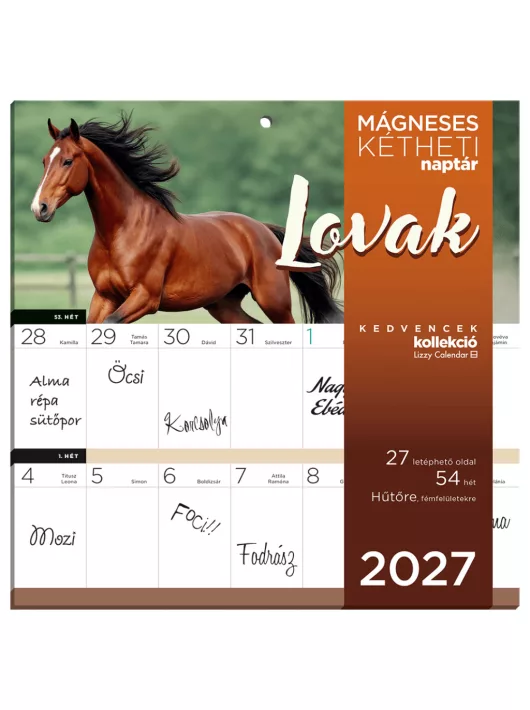 Lizzy Calendar mágneses, kétheti tervezőnaptár, 22x22cm, 2027, Lovak 