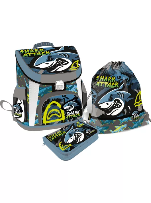 Cápás prémium csatos iskolatáska szett tolltartóval és tornazsákkal, Lizzysuli, Shark attack