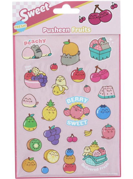 Pusheen cicás matrica, pufi, 25 db/ív, Pusheen Fruits