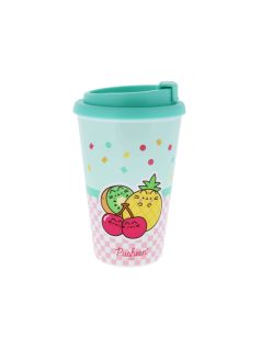   Pusheen cicás pohár műanyag tetővel, 350 ml, Pusheen Fruits