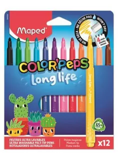   Filctoll készlet 12 db-os, 3,7 mm, kimosható, Maped Color Peps Long Life 2