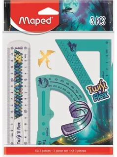   Vonalzókészlet, kicsi, műanyag, törhetetlen, 3 db-os, Maped Dragon sárkány