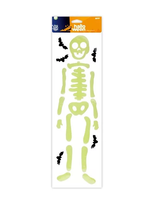 Halloween zselés ablakmatrica, 15x50cm, csontváz, foszforeszkáló