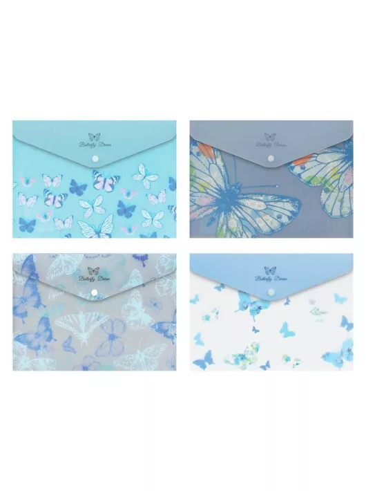 Irattartó tasak A/5, patentos, műanyag, MFP, kék pillangós