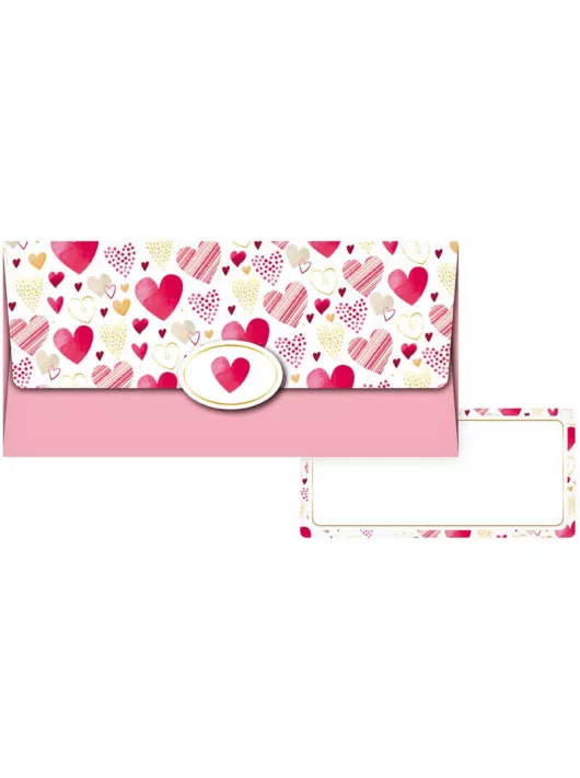 Pénzes boríték, MFP, 55-075, rózsaszín, szivecskés