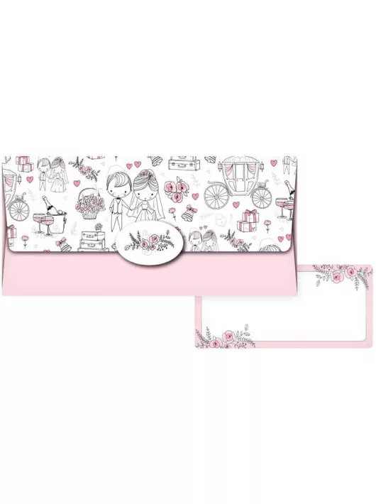 Pénzes boríték, MFP, 55-089, fehér-rózsaszín, esküvői