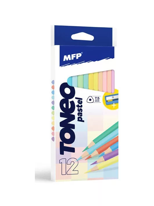 Színes ceruzakészlet 12 db-os, hegyezővel, háromszög test, pasztell, MFP