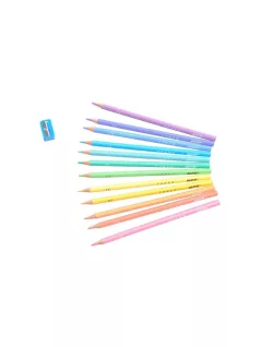   Színes ceruzakészlet 12 db-os, hegyezővel, háromszög test, pasztell, MFP