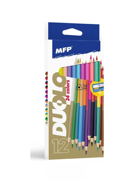 Színes ceruzakészlet 12/24, DUO (kétvégű), hegyezővel, háromszög test, MFP