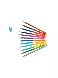   Színes ceruzakészlet 12/24, DUO (kétvégű), hegyezővel, háromszög test, MFP