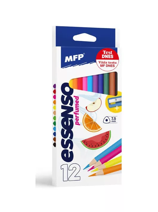 Színes ceruzakészlet 12 db-os, hegyezővel, háromszög test, illatos, MFP