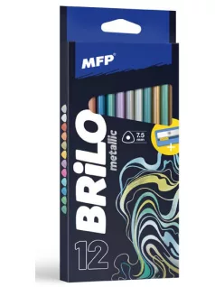   Színes ceruzakészlet 12 db-os, hegyezővel, háromszög test, metál, MFP