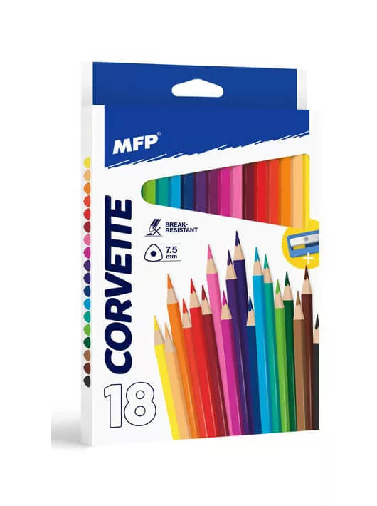 Színes ceruzakészlet 18 db-os, hegyezővel, háromszög test, MFP