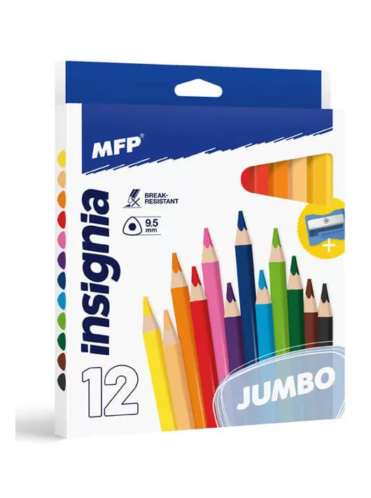 Színes ceruzakészlet 12 db-os, hegyezővel, háromszög test, JUMBO, MFP