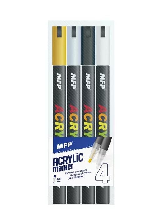 Akril filctoll készlet 4 db-os, 4 mm (arany, ezüst, fehér, fekete)