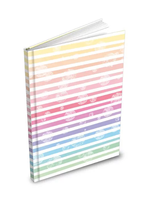 Jegyzetfüzet, keményfedeles notesz A/6, 100 lapos, sima, színes csíkos