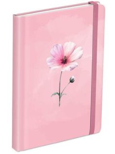   Keményfedeles notesz, A/5, 13x18cm, sima, 120 lapos, gumis pánttal, MFP, rózsaszín, virágos