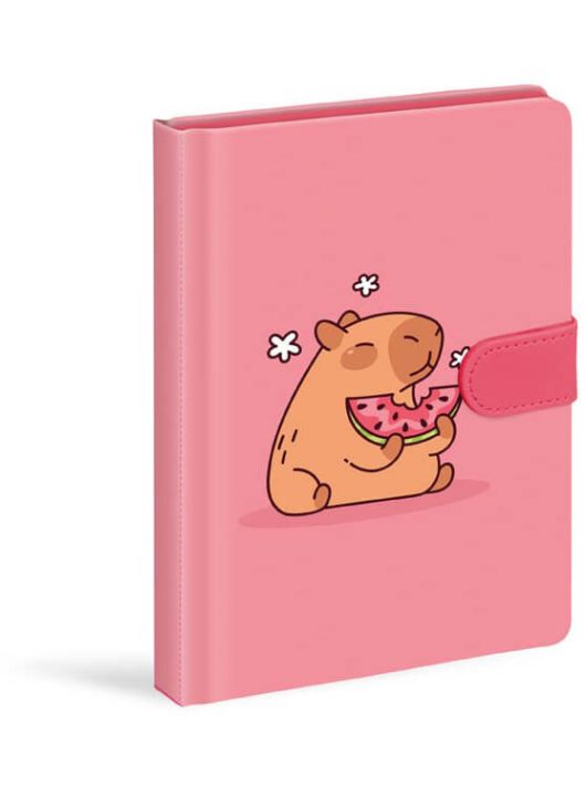 Keményfedeles notesz, 13x19cm, 120 lapos, mágneses záródással, MFP, rózsaszín, kapibara