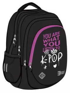   K-POP hátizsák, iskolatáska, 42x31x22cm, 720g, 23l, St.Right, fekete, You are what you listen to