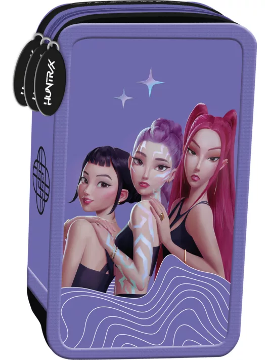 K-POP Démonvadászok tolltartó, 3 emeletes, töltött, ibolya