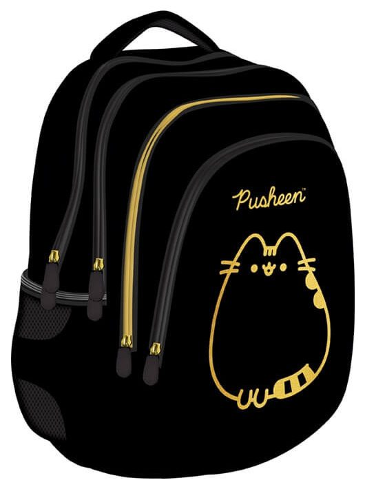 Pusheen cicás hátizsák, iskolatáska, 42x31x22cm, fekete-arany